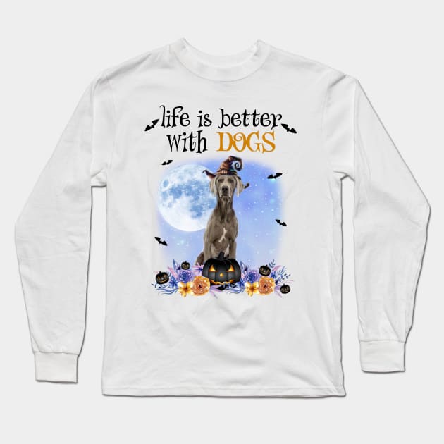 Weimaraner Witch Hat Life Is Better With Dogs Halloween Long Sleeve T-Shirt by Marcelo Nimtz